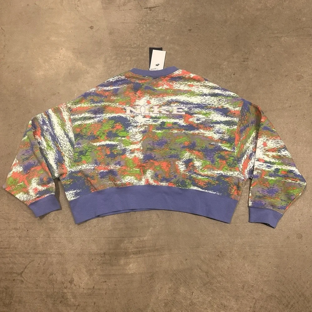 Nike Sweatshirt Womens M Blue Oversized Cropped Abstract Fleece DQ3586-450